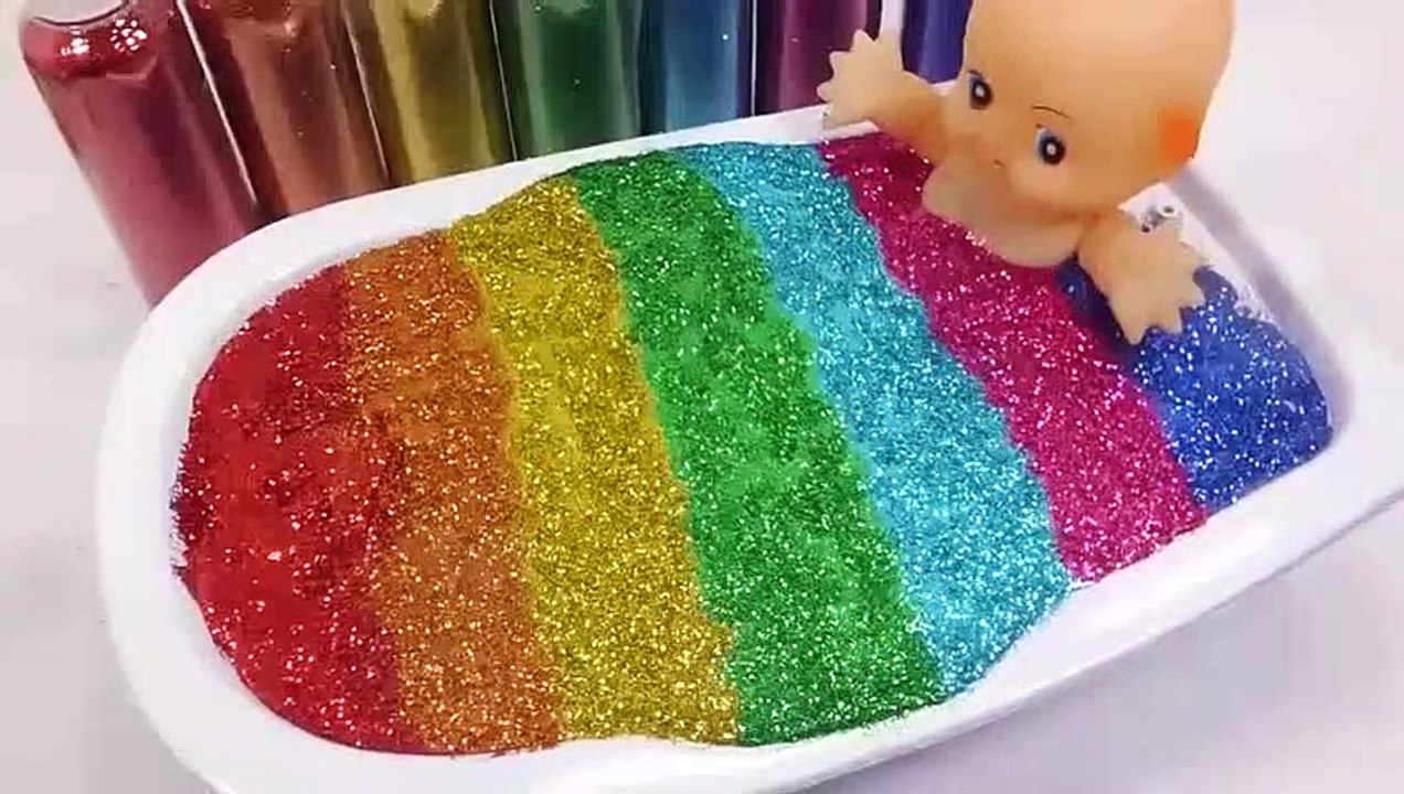 Glitter Slime Learn Colors & Baby Doll Bath Time Brush Your Teeth Surprise Eggs Toys