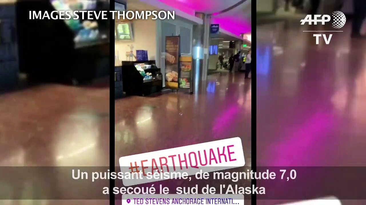Vidéo amateur de gens courant durant le séisme en Alaska