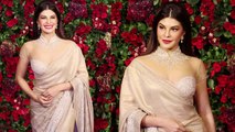 Deepika - Ranveer Reception: Jacqueline Fernandez sizzling Saree avtaar; Watch Video | FilmiBeat