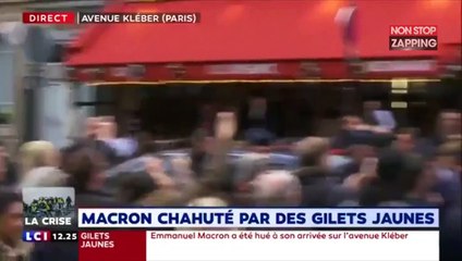 Emmanuel Macron chahuté par des Gilets jaunes avenue Kléber (vidéo)