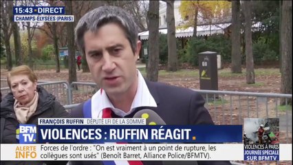 "Monsieur Macron doit partir avant de rendre notre pays fou. Fou de rage." François Ruffin s'exprime à côté de l'Élysée