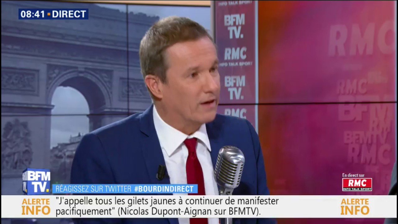 Pour Nicolas Dupont-Aignan "il faut interdire les manifestations sur les Champs-Élysées"
