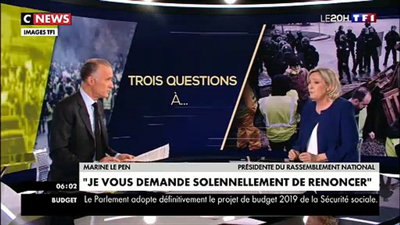 Gilets jaunes : Regardez Marine Le Pen qui s'adresse directement, en plein 20h sur TF1, à Emmanuel Macron