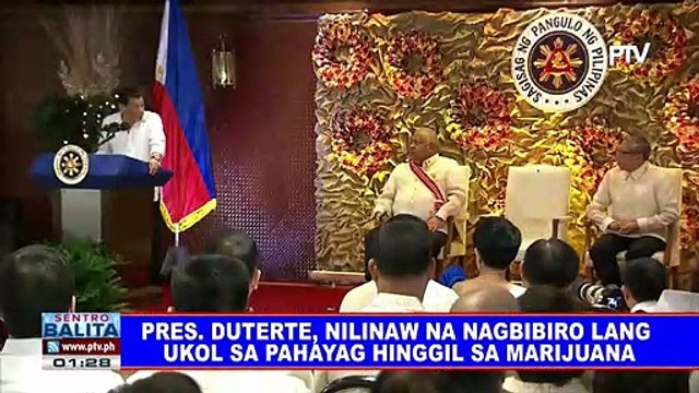Pres. #Duterte, nilinaw na nagbibiro lang ukol sa pahayag ukol sa marijuana