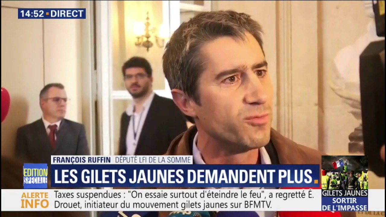 Taxes suspendues: François Ruffin salue les gilets jaunes, qui "ont réussi à rendre la vue à un pouvoir aveugle"