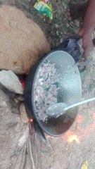 village friend making chicken kulambu very tasty