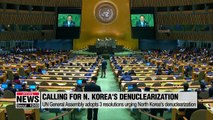 UN General Assembly adopts 3 resolutions urging North Korea's denuclearization