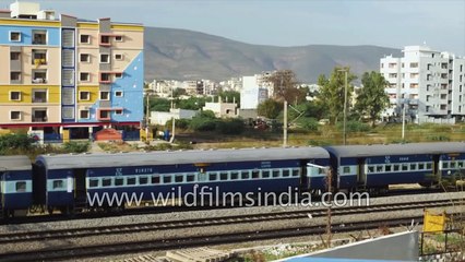 Cargo and passenger trains in Andhra Pradesh- aerial view