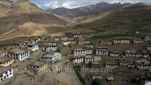 Flying over barren mountains in Chicham village of Himachal Pradesh