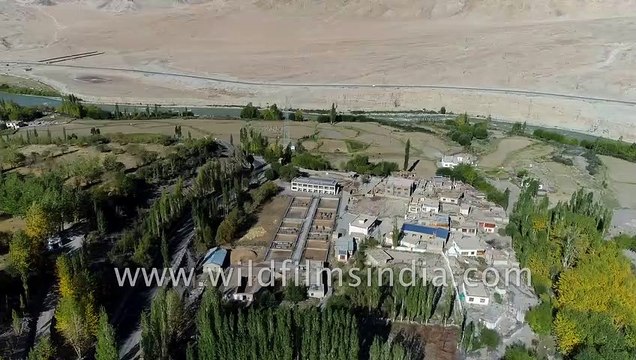 Indus river canyon at Upshi in Ladakh- aerial view