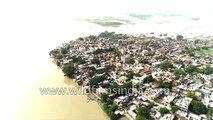 Kanpur gets flooded in monsoon 2018- aerial view of outlying regions along Ganga