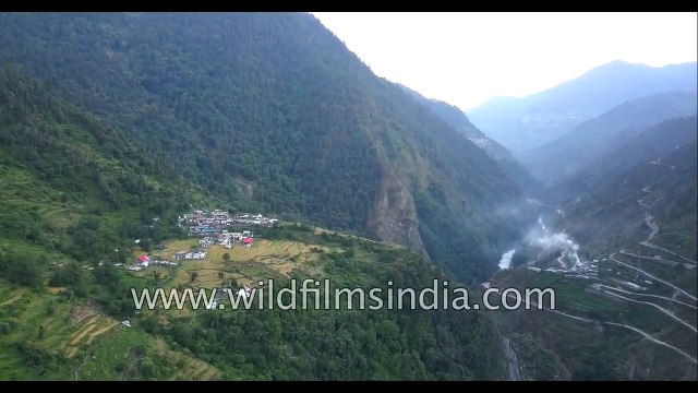 Bukhi village lies on the Harsil - Gangotri route along the Ganga valley- see stunning aerial view
