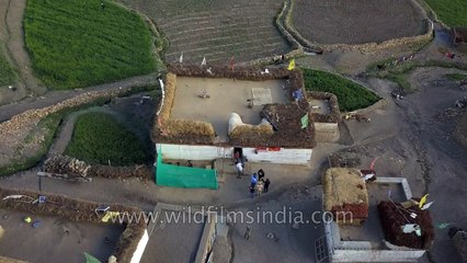Hikkim vilage with world highest post office- aerial view from Spiti