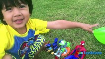 HUGE EGGS Surprise Toys Challenge with Inflatable water slide