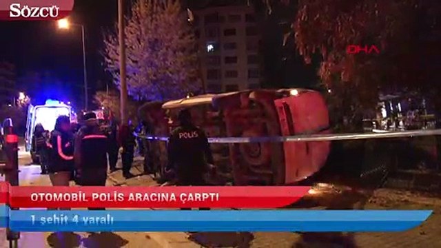 Otomobil polis aracına çarptı