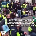 Ces gilets jaunes manifestent à genoux pour soutenir les lycéens de Mantes-La-Jolie