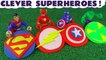 Superheroes Rescue Play Doh Logos with Marvel Avengers 4 and DC Universe Superheroes against Venom and the Joker with help from Thomas and Friends