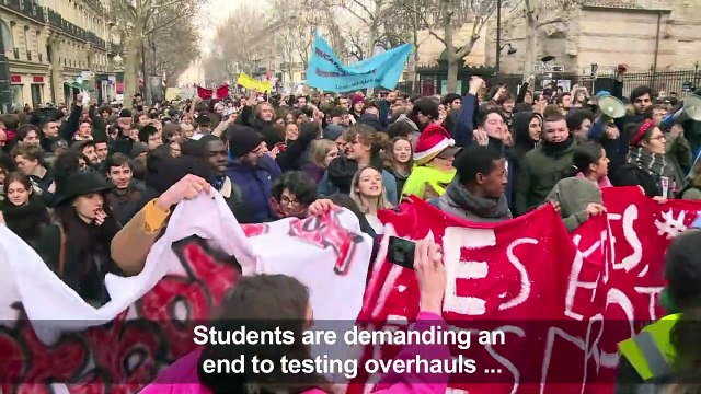 Hundreds of high school and university students rally in Paris