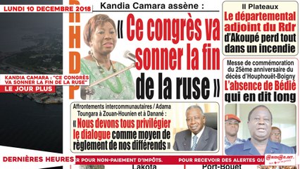 Le Titrologue du 10 Décembre 2018 : Kandia Camara, "Ce congrès va sonner la fin de la ruse"