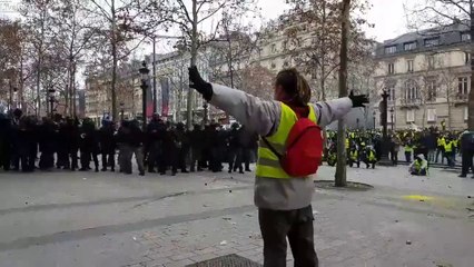 FRANCE - PARIS: yellow vest protestor get shot with a flashball