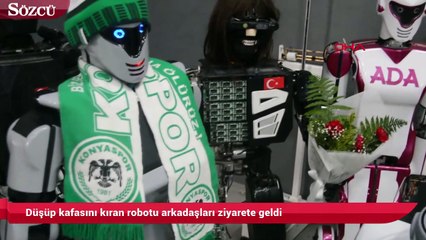 Düşüp kafasını kıran robotu arkadaşları ziyarete geldi