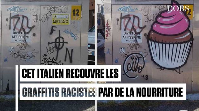 Ce street artist italien recouvre les graffitis racistes par des peintures géantes de nourriture