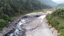 Aerial view of Simang river a tributary to Siang river in Arunachal Pradesh