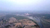 Fly over Yamuna river and Agra Taj Mahal in sweeping aerial journey