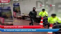 Beşiktaş’ta yol çöktü, kamyonet içine düştü