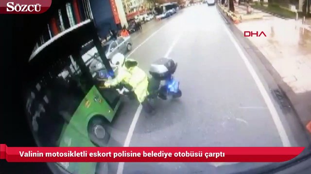 Valinin motosikletli eskort polisine belediye otobüsü çarptı