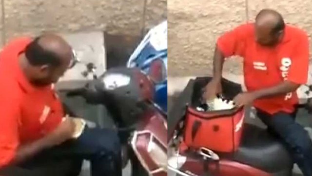 فيديو صادم.. عامل دليفري يلتهم طلبات الزبائن قبل تسلميها