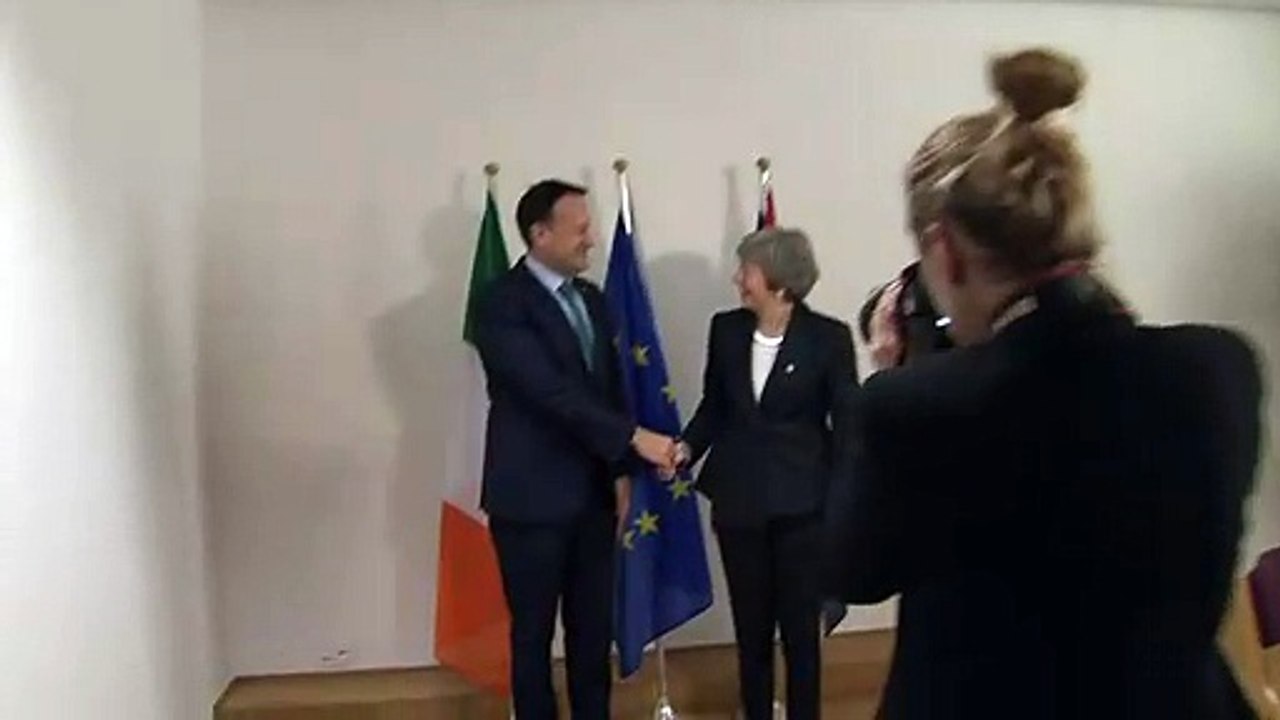 Theresa May meets Irish PM Leo Varadkar in Brussels