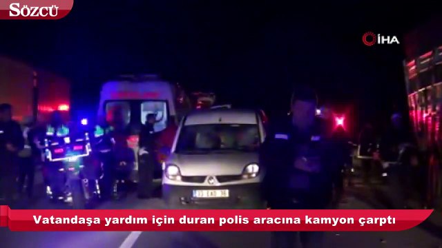 Kamyon, polis aracı ve otomobile çarptı