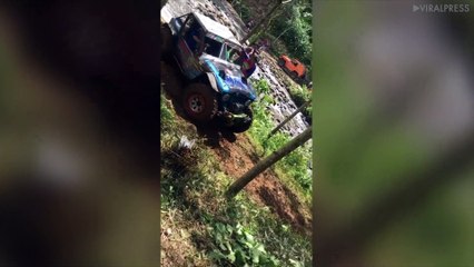 Off Road Cars Cross River In Indonesia