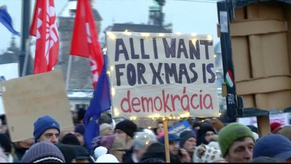 下载视频: Thousands in Hungary protest PM Viktor Orban's 'slave law'