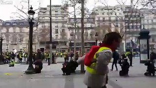 FRANCE - PARIS- yellow vest protestor get shot with a flashball