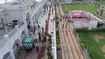 Bangla Sahib Gurudwara - aerial flight over Sikh temple in India