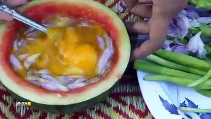 Nikka Cook Wild Bird Egg Omelette With Watermelon For Lunch - Cooking wild
