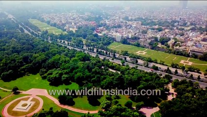 Raj Ghat and massive Ring Road clover-leaf flyover- New Delhi aerial view looks impressive