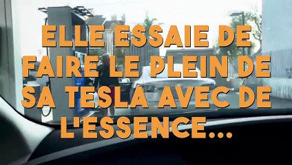 Une femme essaie de faire le plein de sa Tesla avec de l'essence dans une station-service !
