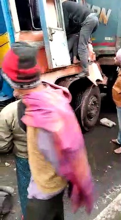 Rescue The Driver After Accident Of Two Heavy Vehicle