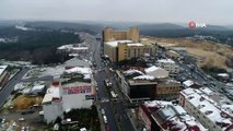 Arnavutköy’de hayran bırakan kar manzarası havadan görüntülendi