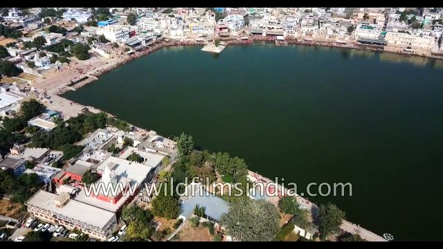 Aerial view of Brahma Ghat and Pushkar Lake in Rajasthan