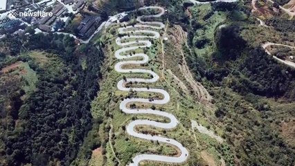 Spectacular footage shows winding mountain road with 68 turns in China