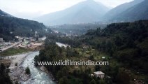 Beas River in Kullu valley- aerial view of river teaming with trout