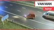 Police car spins drunk van driver going wrong way up motorway | SWNS TV