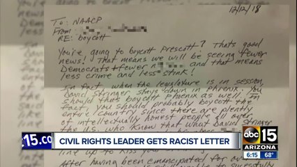 Civil rights leader gets racist letter with personal attacks