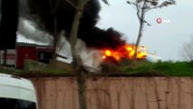 Silivri Stadının park alanında bulunan su tankeri alev alev yandı