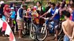 Funny video of cycling game on wood made bridge of canal