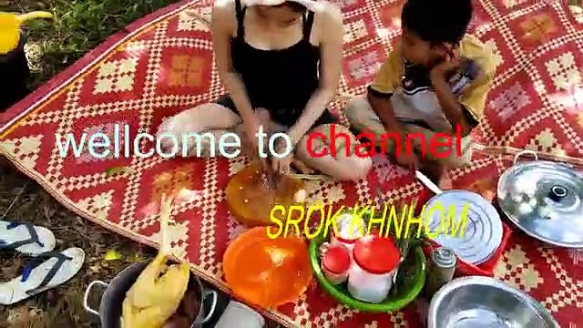 wow beautiful girls cooking khmer food with young boy - Wilderness Cooking